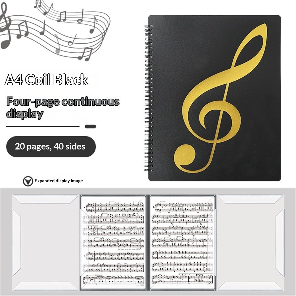 Sheet Music Folder, Music Binder, 4 Page Expand,20 Pages Capacity, Writable Choir Folder, Black V1192-AZ-W-0608