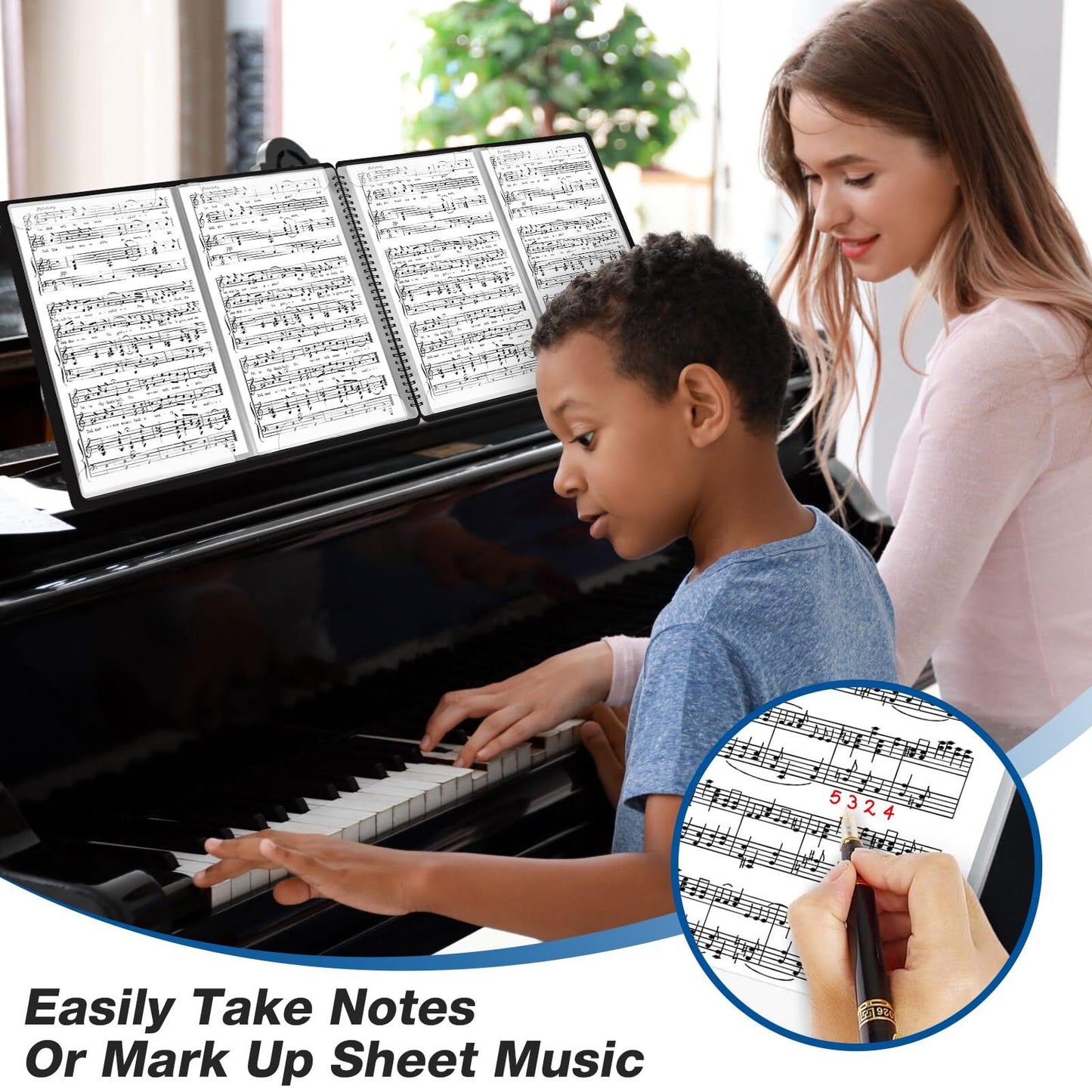 Sheet Music Folder, Music Binder, 4 Page Expand,20 Pages Capacity, Writable Choir Folder, Black V1192-AZ-W-0608