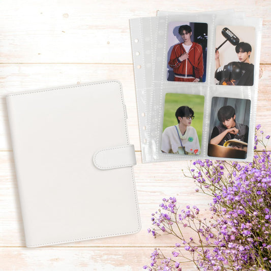 Photocard Binder with 25 Pack 4-Pocket Card Pages, 6 Ring Binder Card Collector Album PU Leather Binder Cover V1192-AZ-W-0614