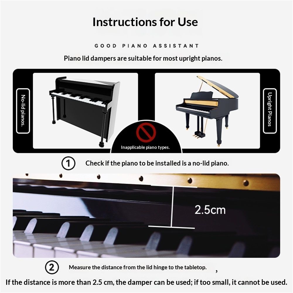 Ultrathin Piano Keyboard Cover - Durable Control Device with Slow Closing, Hydraulic Shock Absorber (Black) V1192-AZ-W-0615