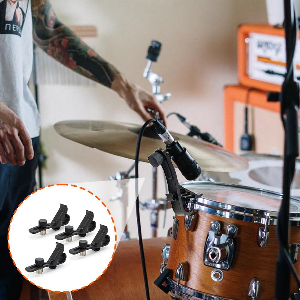 Drum Microphone Clip, 4PCS Shockproof Securing Mic Clips Drums Micro Phone Clamp Mount Holder Adjustable V1192-AZ-W-0616