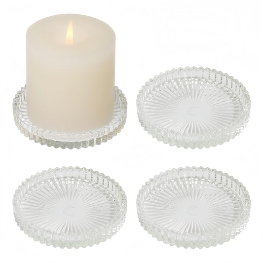 Modern Clear Coaster Set of 4- Glass Coasters for Drinks Crystal Coasters Round Cup Mat Coffee Table Decor V1192-AZ-W-0628