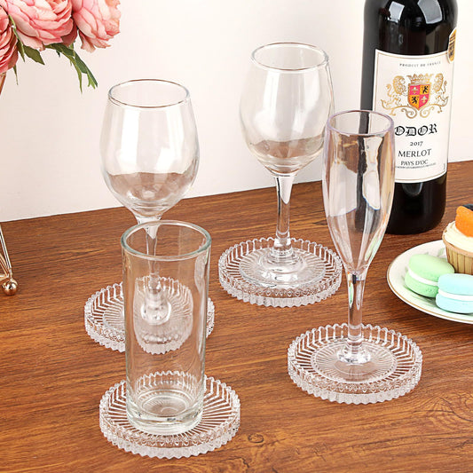 Modern Clear Coaster Set of 4- Glass Coasters for Drinks Crystal Coasters Round Cup Mat Coffee Table Decor V1192-AZ-W-0628