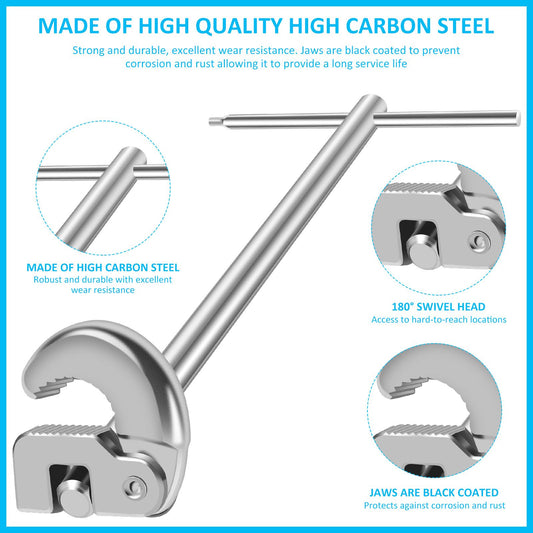 11.7" Basin Wrench, Sink Wrench, Adjustable Tap Nut Spanner Basin Spanner, Capacity of 3/8" to 1-1/4" for V1192-AZ-W-0630