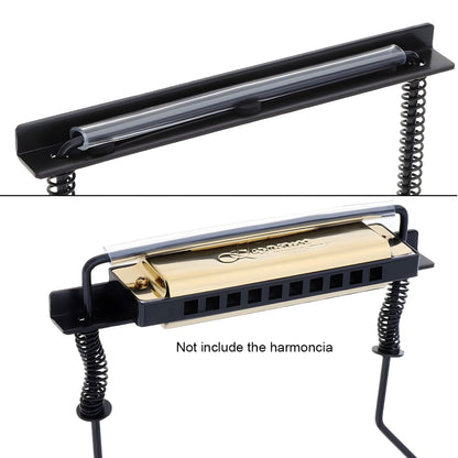 Professional Harmonica Holder - 10 Hole, Adjustable Neck Brace, Hands-Free, Black For Beginner, Students, V1192-AZ-W-0633