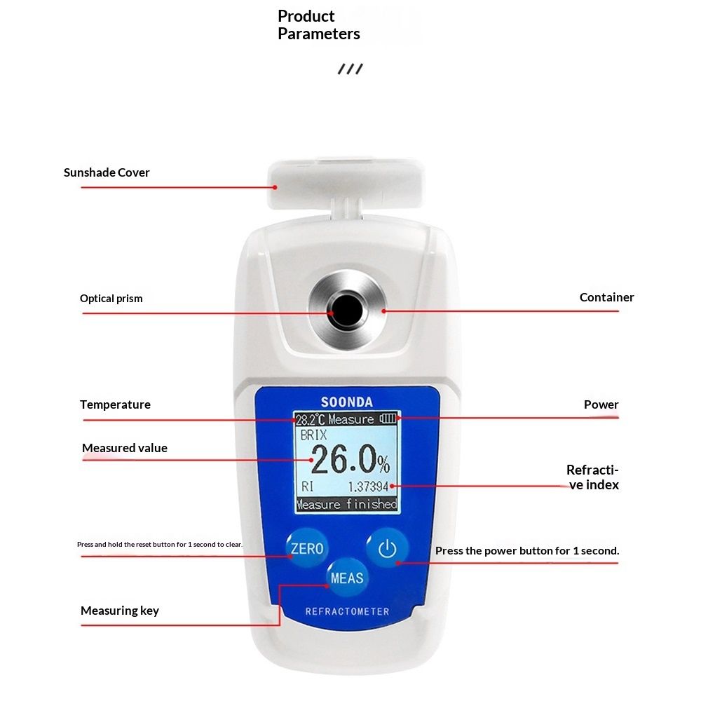 Digital Brix Refractometer brix Meter Refractometer Automatic Temperature Compensation Brix Refractometer V1192-AZ-W-0652