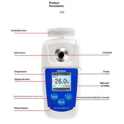 Digital Brix Refractometer brix Meter Refractometer Automatic Temperature Compensation Brix Refractometer V1192-AZ-W-0652