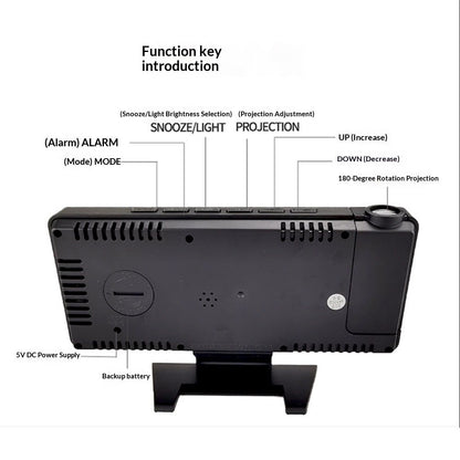 Digital Projection Alarm Clock with Temperature and Humidity Display, white LED Display, The Projection That V1192-AZ-W-0653