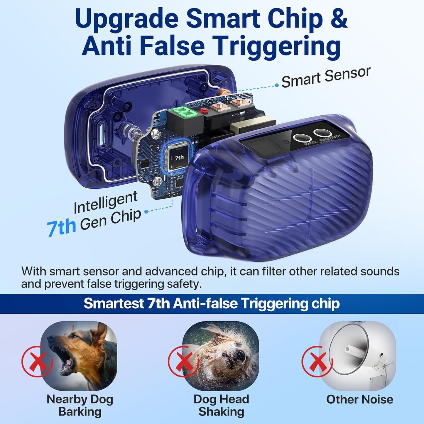 Dog Bark Collar for Large Medium Dogs,Automatic Barking Collar with 3 Training Mode,Rechargeable Anti Bark V1192-AZ-W-0654