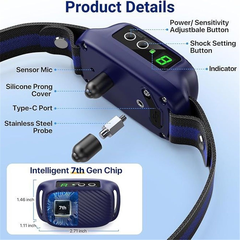 Dog Bark Collar for Large Medium Dogs,Automatic Barking Collar with 3 Training Mode,Rechargeable Anti Bark V1192-AZ-W-0654