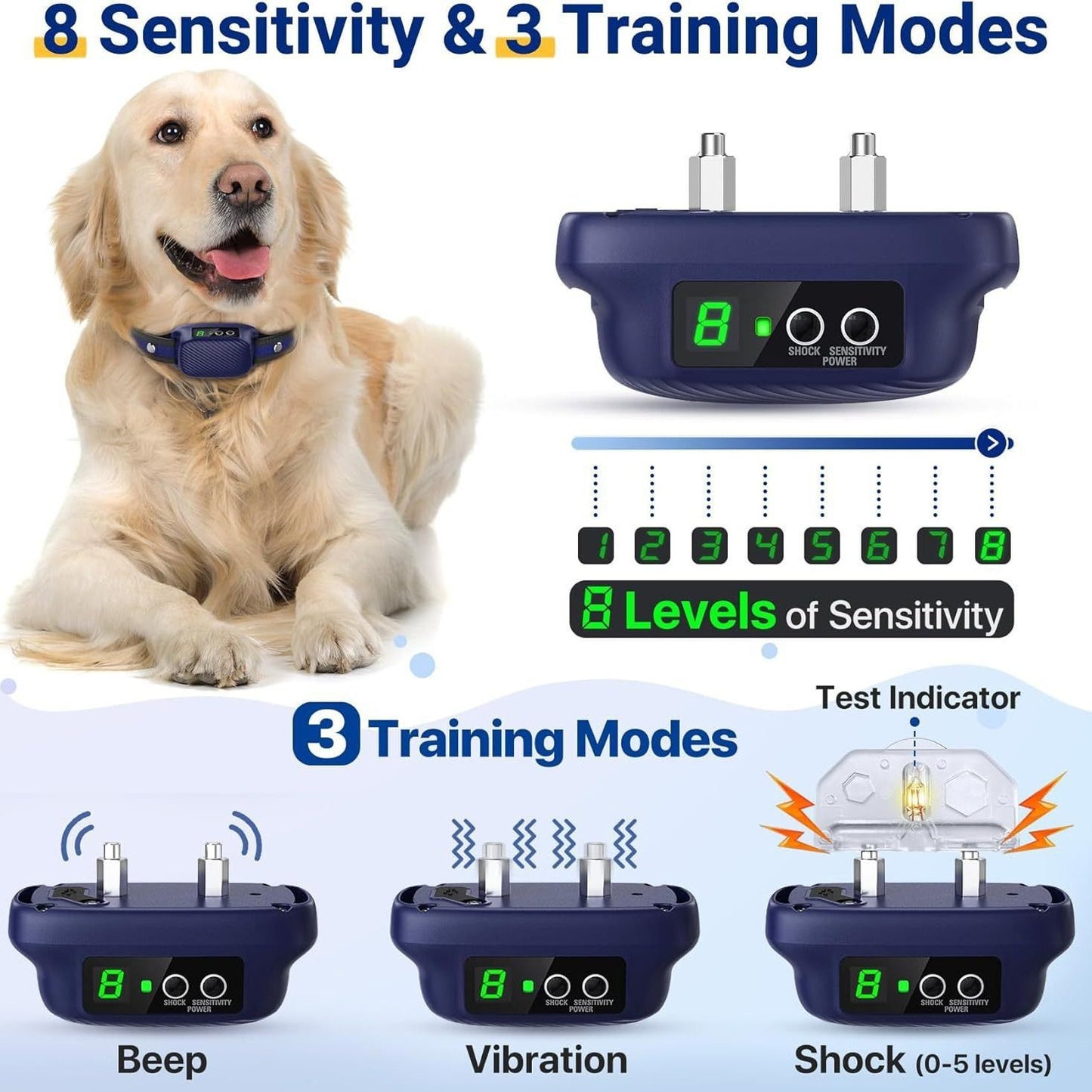 Dog Bark Collar for Large Medium Dogs,Automatic Barking Collar with 3 Training Mode,Rechargeable Anti Bark V1192-AZ-W-0654