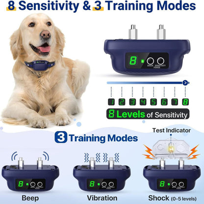 Dog Bark Collar for Large Medium Dogs,Automatic Barking Collar with 3 Training Mode,Rechargeable Anti Bark V1192-AZ-W-0654