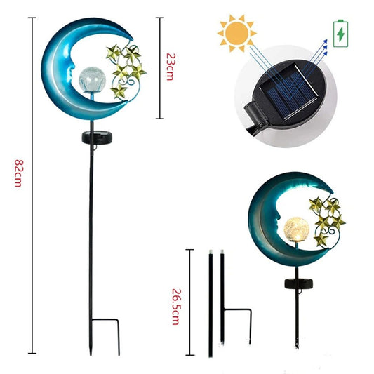 Stars Moon Solar Lights Outdoor - Solar Powered Garden Lights Decorative Crackle Glass Globe Led Waterproof V1192-AZ-W-0664