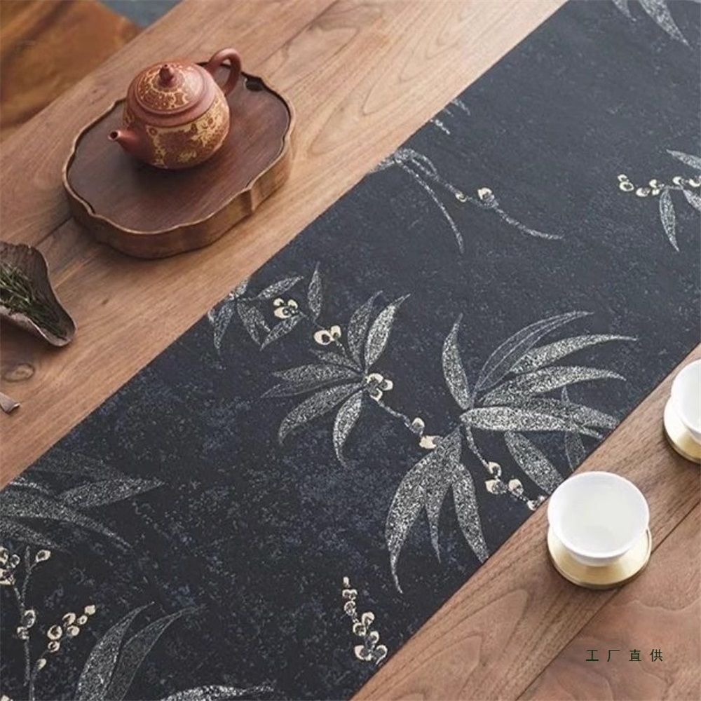 Flower black placemat, tablecloth, autumn/winter floral leaf, spring plant tablecloth, suitable for dinner V1192-AZ-W-0665
