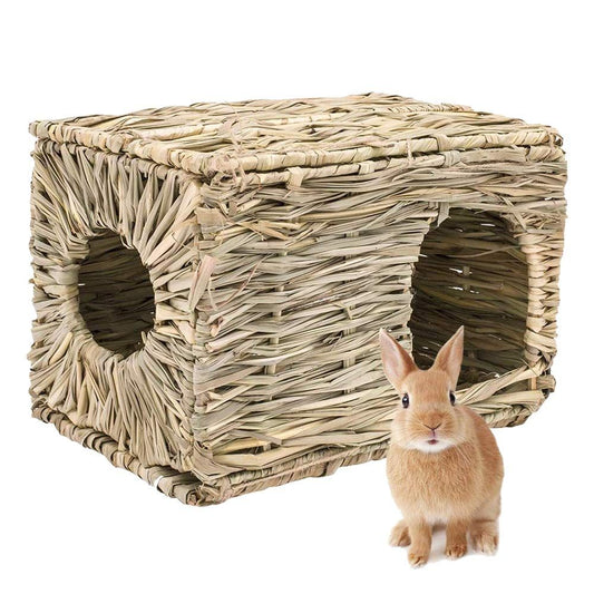 Rabbit Grass House - Natural Hand Woven Seagrass Play Hay Bed, Hideaway Hut Toy for Bunny Hamster Guinea Pig V1192-AZ-W-0678