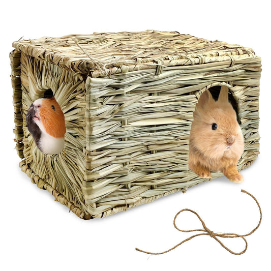 Rabbit Grass House - Natural Hand Woven Seagrass Play Hay Bed, Hideaway Hut Toy for Bunny Hamster Guinea Pig V1192-AZ-W-0678