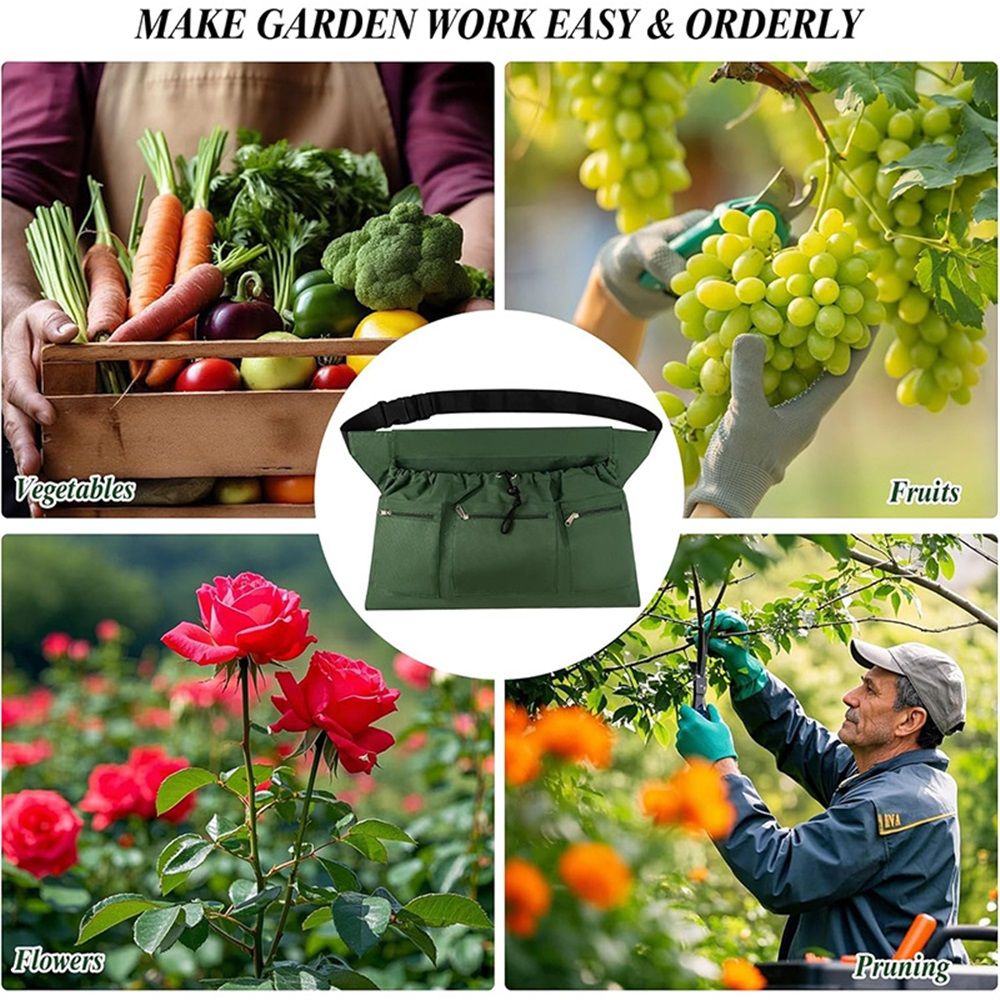 Gardening Apron, Garden Aprons with Pockets & Drawstring Bag, Fruit Storage Harvest Picking Apron Pouch for V1192-AZ-W-0689
