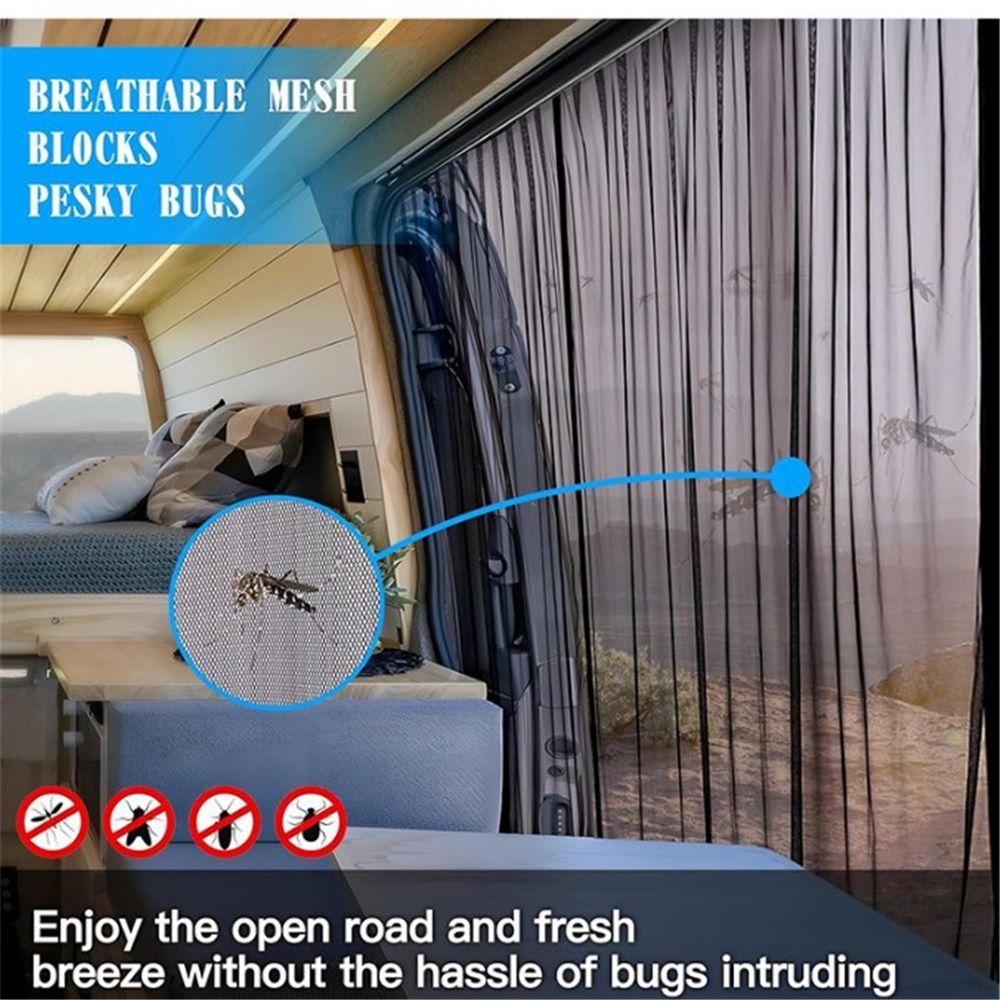 Van Bug Screen Magnetic Sliding Door Van Screen Mesh Curtains Easy to Install and Remove, Universal Fly V1192-AZ-W-0692