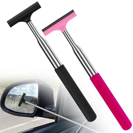 2 pack Car Rearview Mirror Wiper, Retractable Auto Glass Squeegee, Water Cleaner with Telescopic Long Rod, V1192-AZ-W-0695