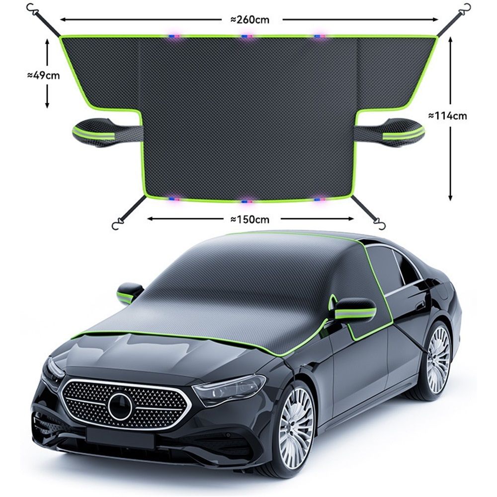 Car Windshield Snow Cover, Front Windshield Ice and Snow Shield with Mirror Cover, Multi-Purpose Sun Visor V1192-AZ-W-0697