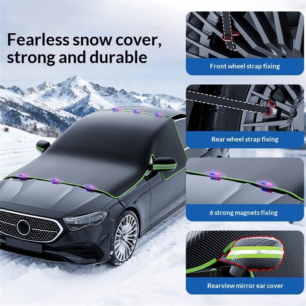 Car Windshield Snow Cover, Front Windshield Ice and Snow Shield with Mirror Cover, Multi-Purpose Sun Visor V1192-AZ-W-0697