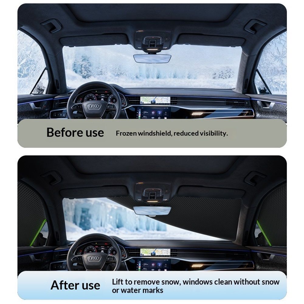 Car Windshield Snow Cover, Front Windshield Ice and Snow Shield with Mirror Cover, Multi-Purpose Sun Visor V1192-AZ-W-0697