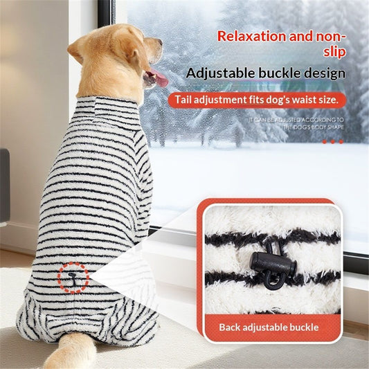 Striped Dog Pajamas Stretchable 4 Legs Doggie Jammies Clothes,Soft Plush Pet Coat Onesie fit Puppy to Medium V1192-AZ-W-0713