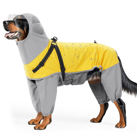 Dog Raincoat: Dog Rain Jacket with Reflective Harness & Hood | Waterproof Dogs Rain Coat Poncho for Large V1192-AZ-W-0719