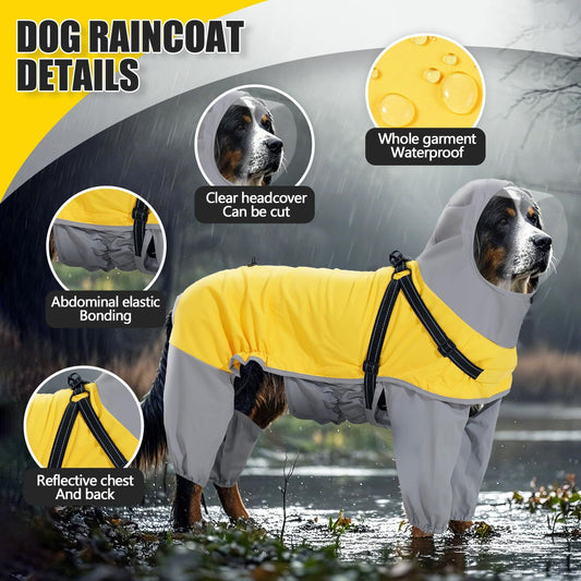 Dog Raincoat: Dog Rain Jacket with Reflective Harness & Hood | Waterproof Dogs Rain Coat Poncho for Large V1192-AZ-W-0719