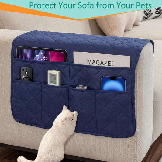 Sofa Armrest Organizer with 6 Pockets, Non-Slip Couch Recliner Armchair Caddy, Washable Remote Controls V1192-AZ-W-0731