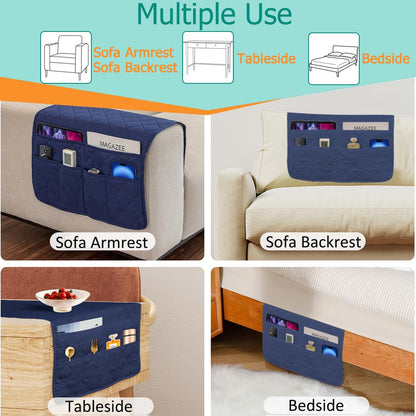 Sofa Armrest Organizer with 6 Pockets, Non-Slip Couch Recliner Armchair Caddy, Washable Remote Controls V1192-AZ-W-0731