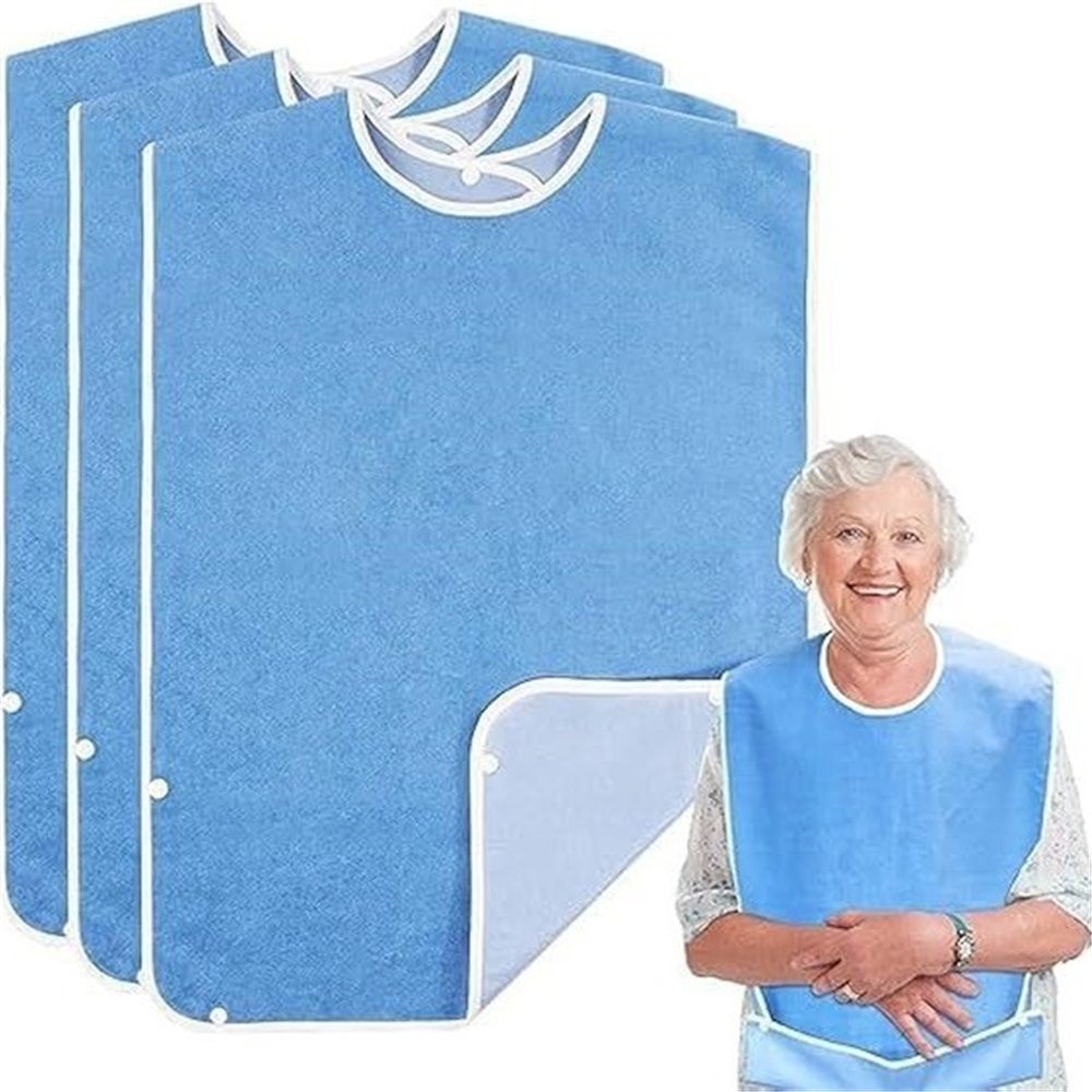 4 Pack Adult For Elderly Women Men Cloth Bib For Eating Adjustable bib Clothing Protectors Blue V1192-AZ-W-0735