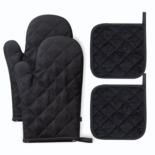 Oven Mitts and Pot Holders 4 pcs Set,High Heat Resistant 500 Degree Extra Thicken Long Kitchen Cotton Oven V1192-AZ-W-0736