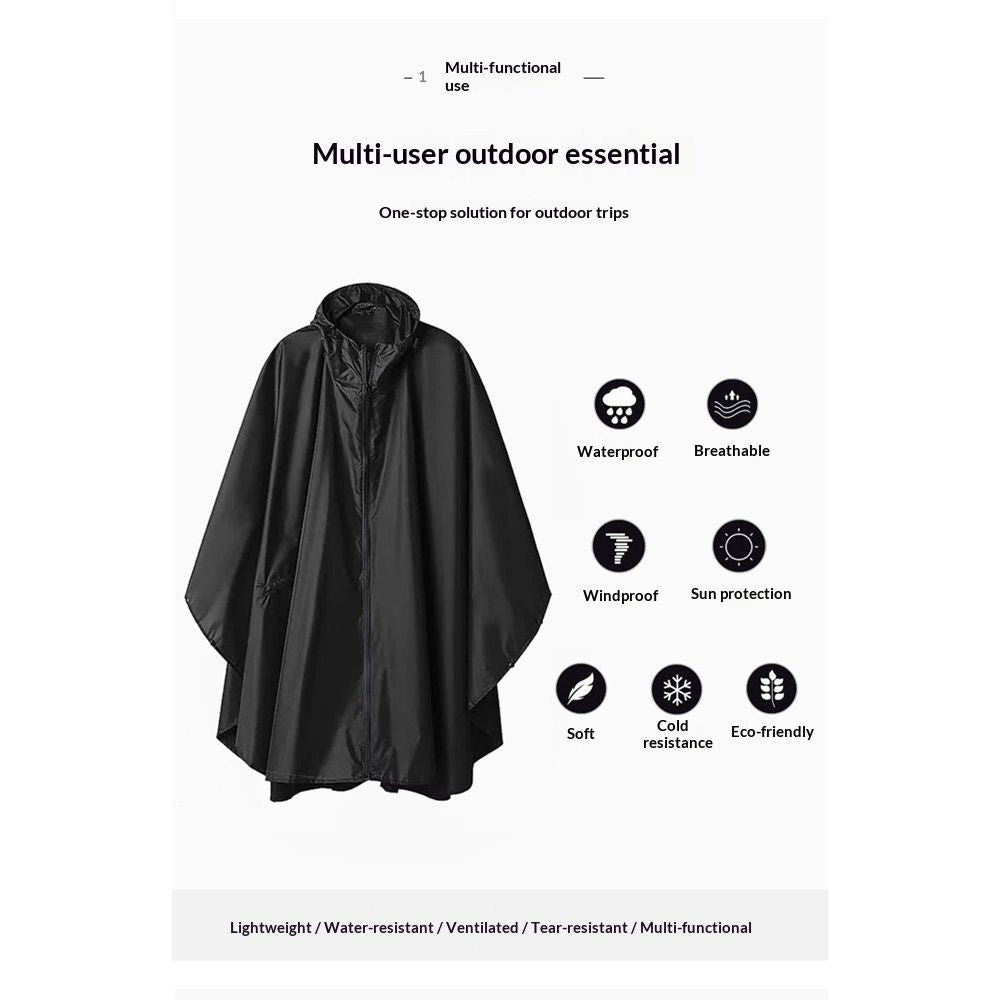 Waterproof Rain Poncho Lightweight Reusable Hiking Hooded Coat Jacket for Outdoor Activities(black) V1192-AZ-W-0737