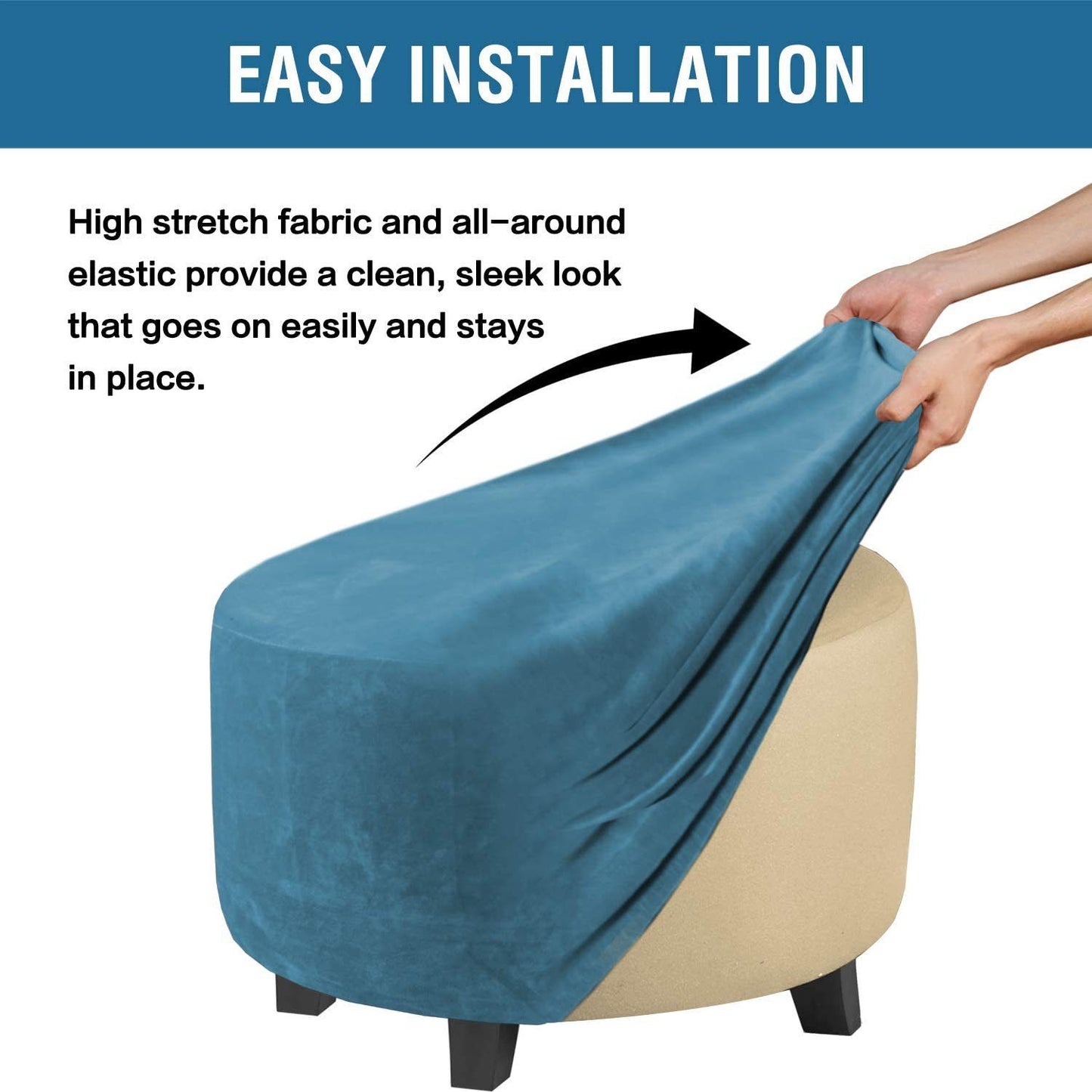 Circular lid sliding footstool protective cover storage stool elastic bottom stretch, made of velvet fabric V1192-AZ-W-0740