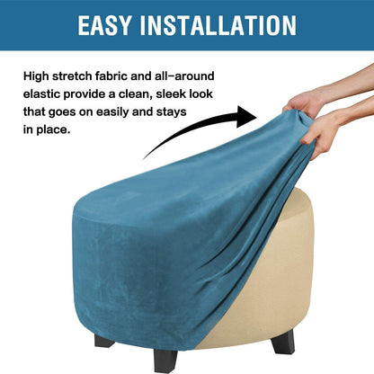 Circular lid sliding footstool protective cover storage stool elastic bottom stretch, made of velvet fabric V1192-AZ-W-0740