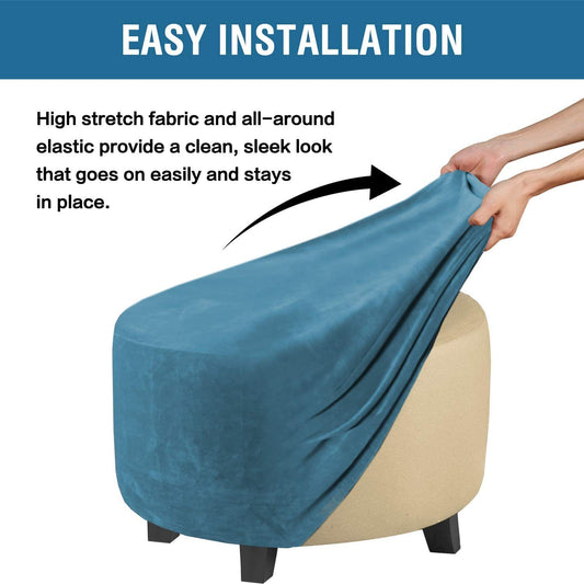 Circular lid sliding footstool protective cover storage stool elastic bottom stretch, made of velvet fabric V1192-AZ-W-0740