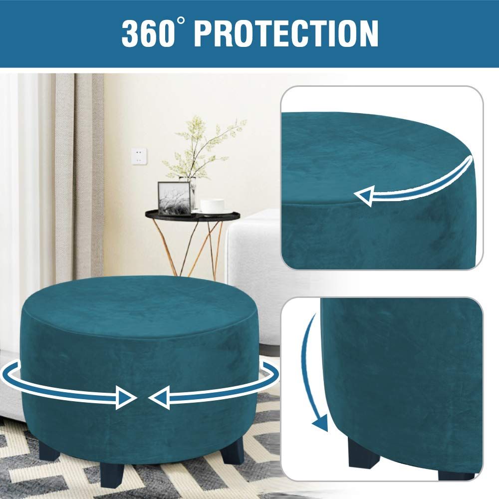 Circular lid sliding footstool protective cover storage stool elastic bottom stretch, made of velvet fabric V1192-AZ-W-0740