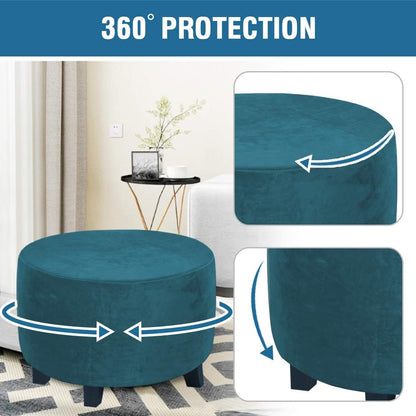 Circular lid sliding footstool protective cover storage stool elastic bottom stretch, made of velvet fabric V1192-AZ-W-0740