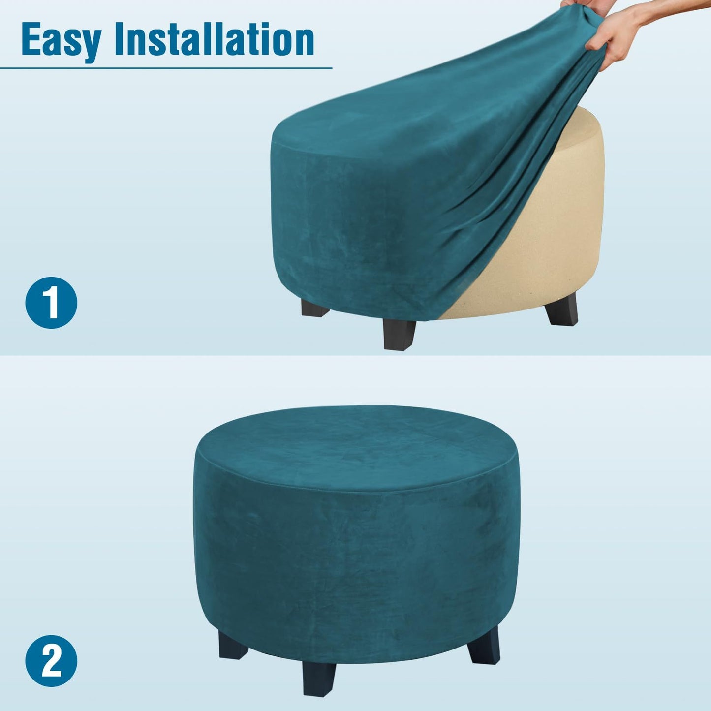 Circular lid sliding footstool protective cover storage stool elastic bottom stretch, made of velvet fabric V1192-AZ-W-0740