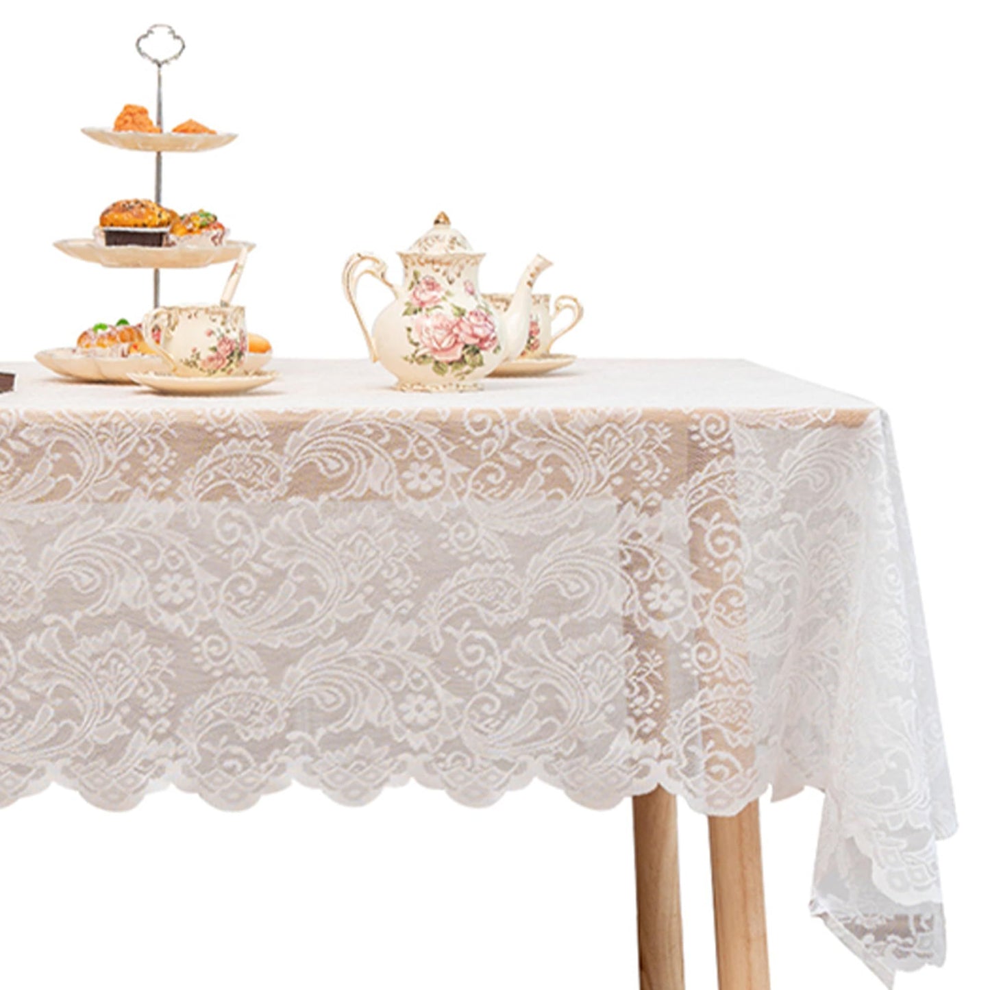 White Lace Tablecloth 70*150cm Rectangle Phoenix Tail Flower Embroidered Wedding Table Cloths for Outdoor V1192-AZ-W-0745