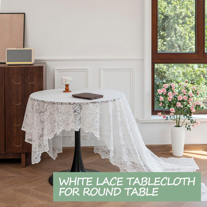 White Lace Tablecloth 70*150cm Rectangle Phoenix Tail Flower Embroidered Wedding Table Cloths for Outdoor V1192-AZ-W-0745