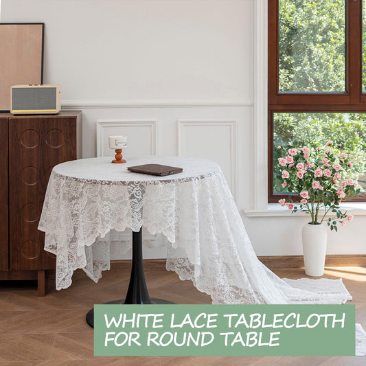White Lace Tablecloth 70*150cm Rectangle Phoenix Tail Flower Embroidered Wedding Table Cloths for Outdoor V1192-AZ-W-0745