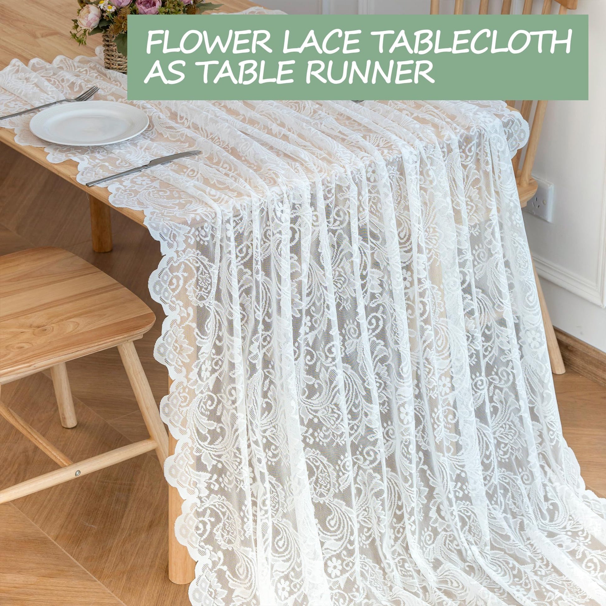 White Lace Tablecloth 70*150cm Rectangle Phoenix Tail Flower Embroidered Wedding Table Cloths for Outdoor V1192-AZ-W-0745