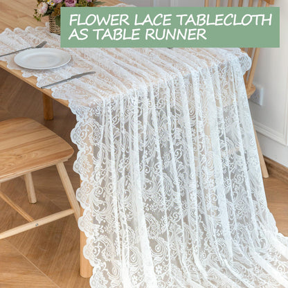 White Lace Tablecloth 70*150cm Rectangle Phoenix Tail Flower Embroidered Wedding Table Cloths for Outdoor V1192-AZ-W-0745