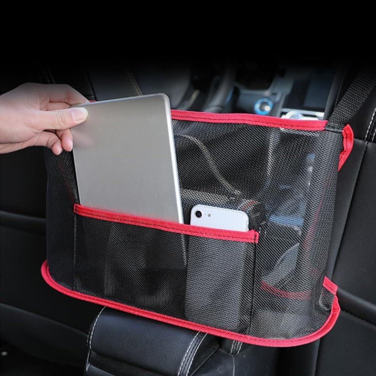 Car Net Pocket Handbag Holder, Driver Storage Netting Pouch for Purses and Bags, Safe Driving ( Red) V1192-AZ-W-0749