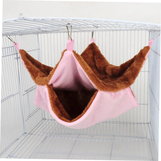 Double Layer Plush Squirrel Nest Bed Warm Sugar Glider Hammock for Pets Cozy Hanging Pet Bed Pink for Indoor V1192-AZ-W-0756