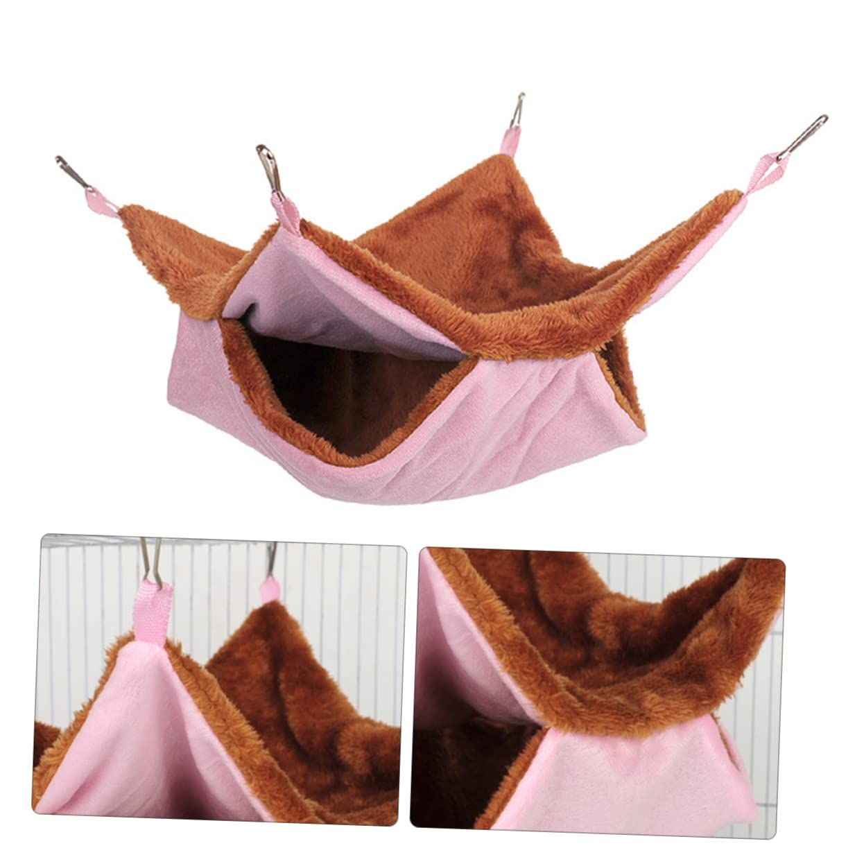 Double Layer Plush Squirrel Nest Bed Warm Sugar Glider Hammock for Pets Cozy Hanging Pet Bed Pink for Indoor V1192-AZ-W-0756