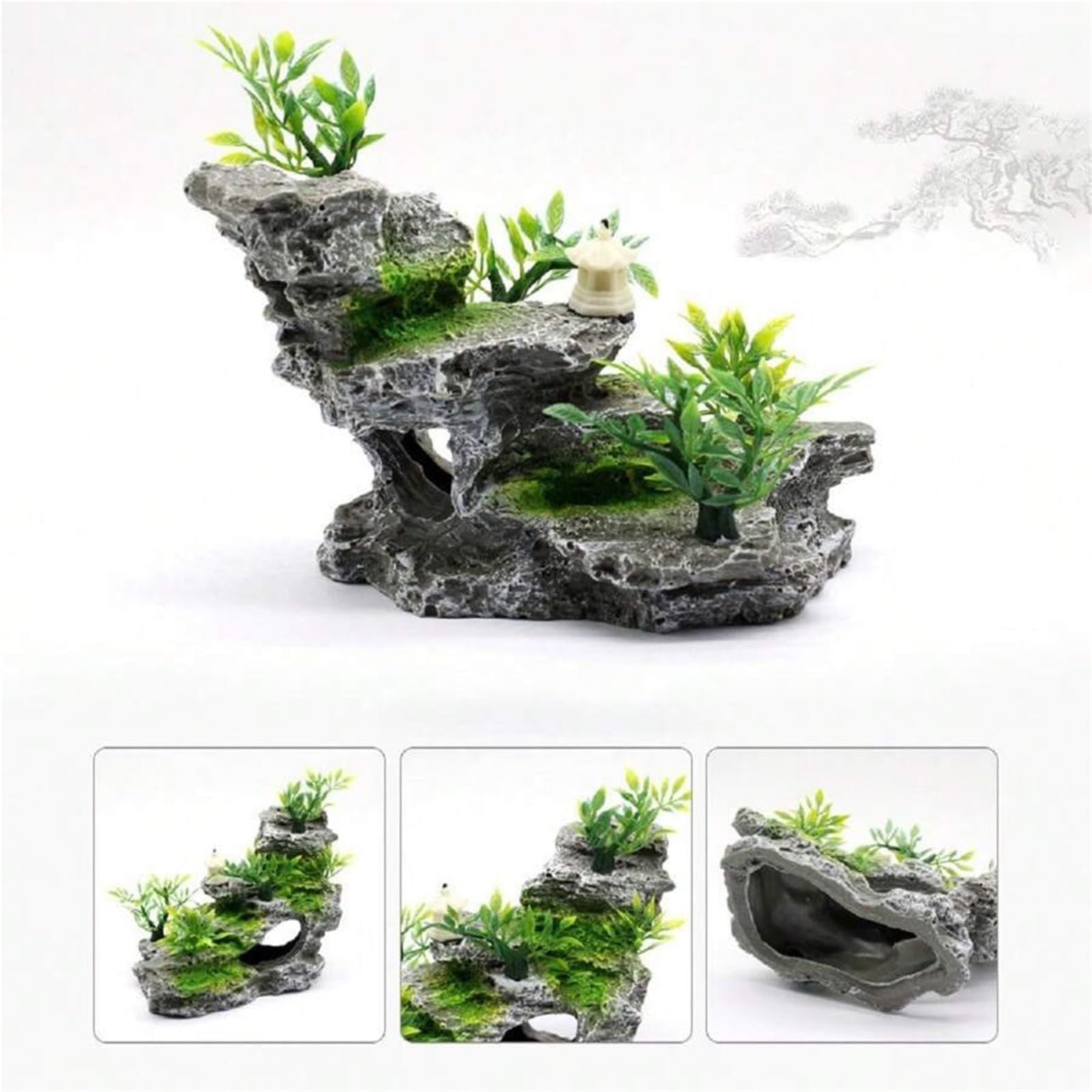 Artificial mountain view stone cave aquarium decoration fish tank decoration, hermit crab hiding place V1192-AZ-W-0764
