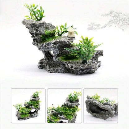 Artificial mountain view stone cave aquarium decoration fish tank decoration, hermit crab hiding place V1192-AZ-W-0764